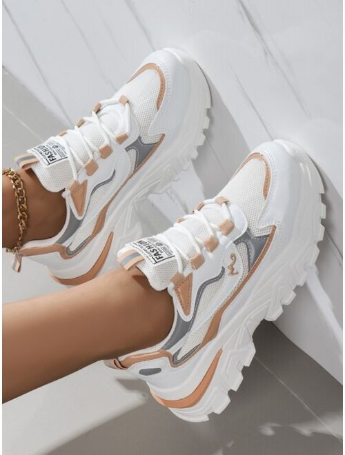 Shein Letter Graphic Colorblock Lace-up Front Chunky Sneakers