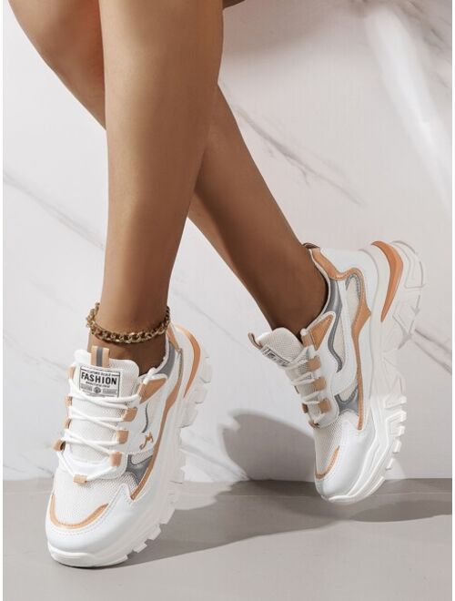 Shein Letter Graphic Colorblock Lace-up Front Chunky Sneakers