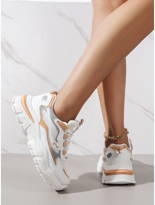 Shein Letter Graphic Colorblock Lace-up Front Chunky Sneakers