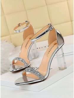 Rhinestone Decor Ankle Strap Chunky Sandals