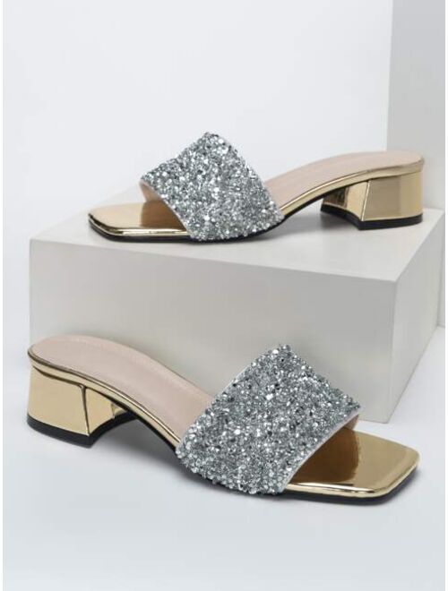 Shein Sequin Decor Chunky Mules