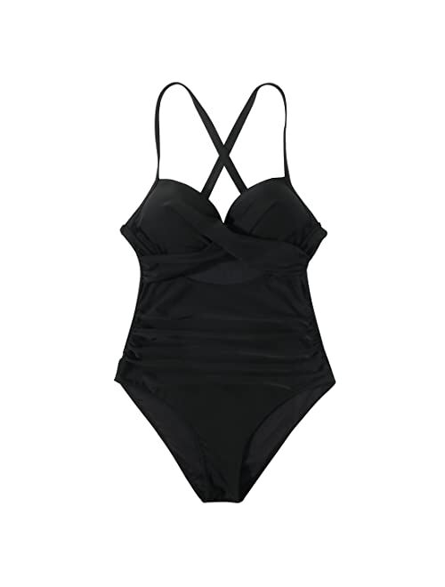 Buy SUUKSESS Women Wrap Cut Out Push Up One Piece Swimsuit High Waisted ...