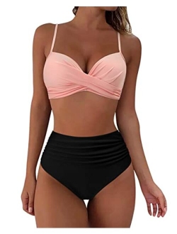 Women Twist High Waisted Bikini Sexy Push Up Two Piece Swimsuits