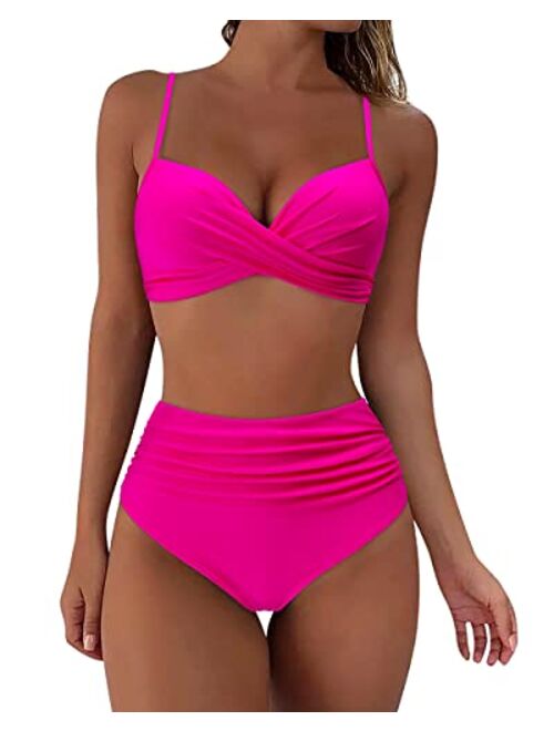 SUUKSESS Women Twist High Waisted Bikini Sexy Push Up Two Piece Swimsuits