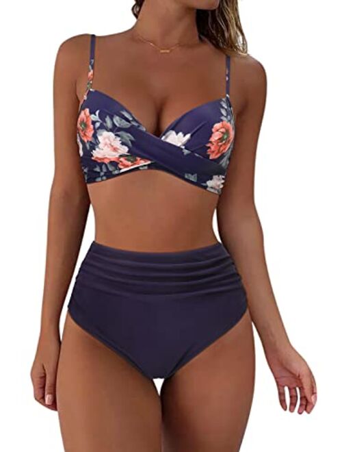 SUUKSESS Women Twist High Waisted Bikini Sexy Push Up Two Piece Swimsuits