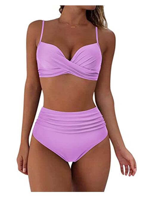 SUUKSESS Women Twist High Waisted Bikini Sexy Push Up Two Piece Swimsuits