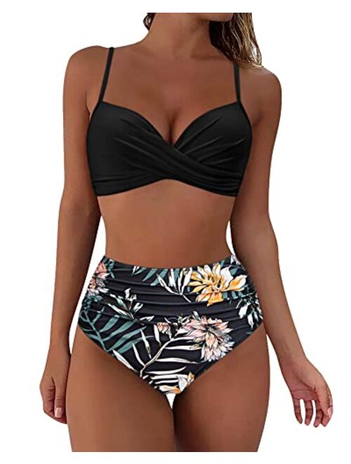 SUUKSESS Women Twist High Waisted Bikini Sexy Push Up Two Piece Swimsuits