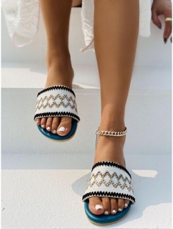 Geometric Pattern Woven Slide Sandals