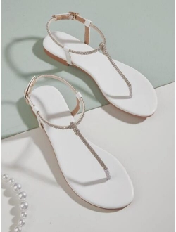 Rhinestone Decor Slingback Thong Sandals