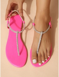 Rhinestone Decor Slingback Thong Sandals