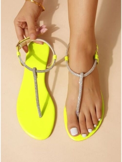 Rhinestone Decor Slingback Thong Sandals