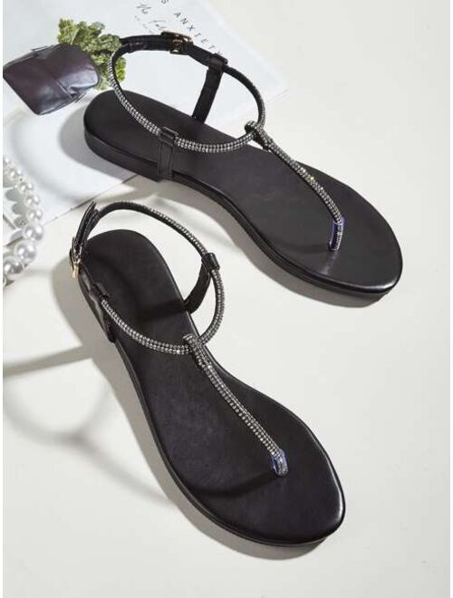 Shein Rhinestone Decor Slingback Thong Sandals