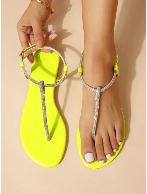 Shein Rhinestone Decor Slingback Thong Sandals