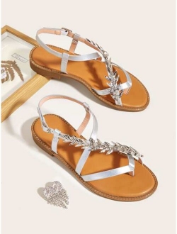 Metal Decor Ankle Strap Thong Sandals