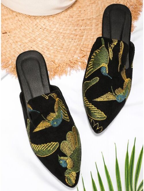 Shein Bird Embroidered Flat Mules