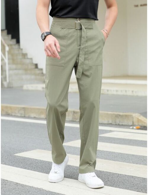 Shein Men Fake Belted Slant Pocket Pants