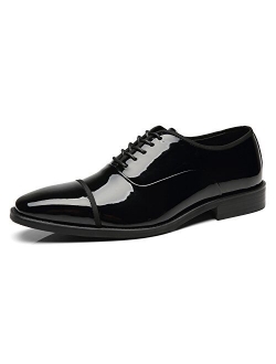 Faranzi Tuxedo Shoes Patent Leather Wedding Shoes for Men Cap Toe Lace up Formal Business Oxford Shoes