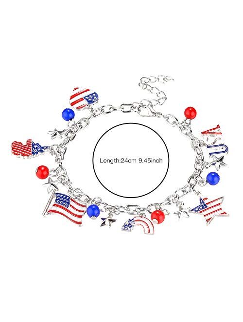 Lux Accessories Silver America Americana 4th of July American Pride Flag Map Red Blue Stars USA Chain Bracelet