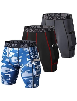 ZENGVEE Compression Shorts Men 3 Pack with Pocket Running Short Mens Gym,Swimming,Yoga,Climbing,Workout,Cycling,running