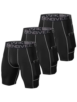 ZENGVEE Compression Shorts Men 3 Pack with Pocket Running Short Mens Gym,Swimming,Yoga,Climbing,Workout,Cycling,running