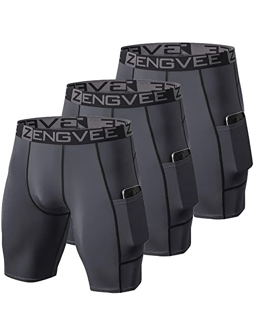 ZENGVEE Compression Shorts Men 3 Pack with Pocket Running Short Mens Gym,Swimming,Yoga,Climbing,Workout,Cycling,running