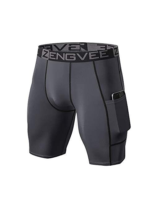 ZENGVEE Compression Shorts Men 3 Pack with Pocket Running Short Mens Gym,Swimming,Yoga,Climbing,Workout,Cycling,running