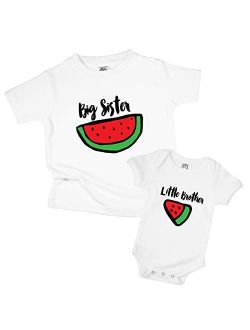 The Spunky Stork Watermelon Big Sister Little Brother Matching Siblings T Shirt