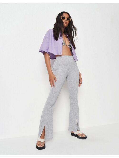 Missguided slit front flared pants in gray