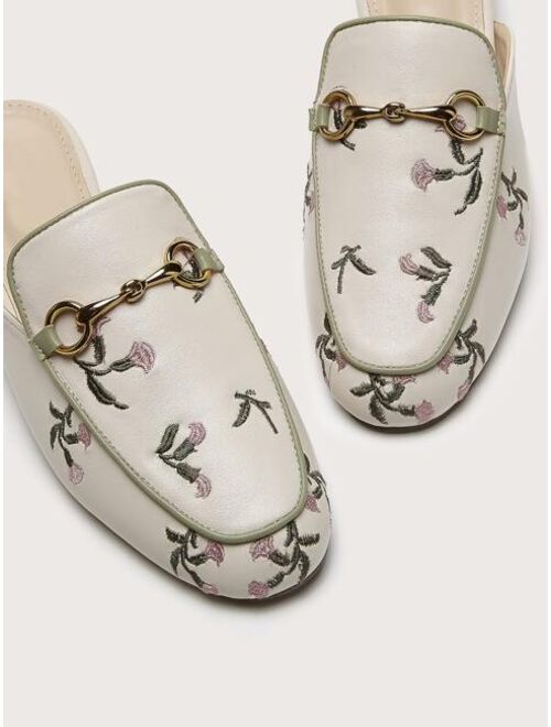 Shein Floral Embroidery Metal Decor Flat Mules