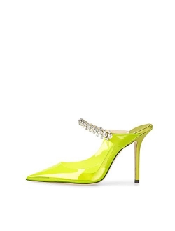 keleimusi Wedding Pumps Pointy Toe Leather Heeled Mules with Crystal Strap Heels 3.5 Inches