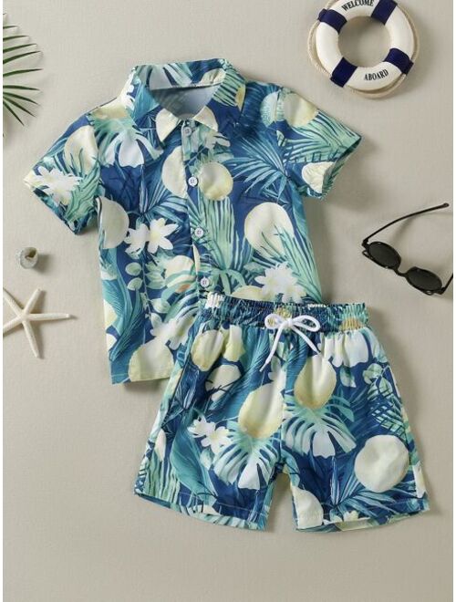 Shein Toddler Boys Lemon Print Button Front Beach Swimsuit