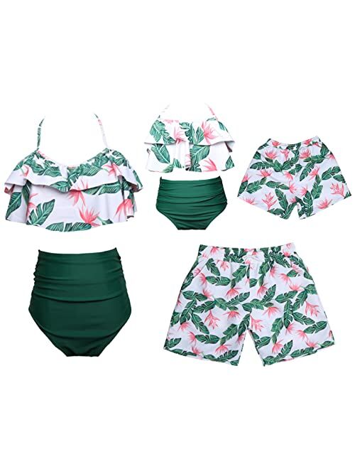 Ciycuit Family Matching Swimsuits Leaves Print Bathing Suit Swimwear Set