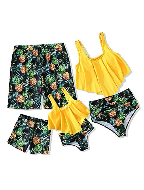 Ebrolkit Family Matching High Waisted Bikini Swimsuit 2 Piece Mommy and Me Ruffled Flounce Swimwear Bathing Suit Set