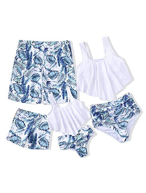 Ebrolkit Family Matching High Waisted Bikini Swimsuit 2 Piece Mommy and Me Ruffled Flounce Swimwear Bathing Suit Set