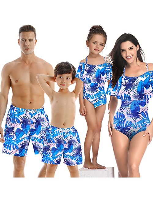 Smiling Fish Matching Family Swimsuits with Baby, Mommy and Me Swimsuits Infant Girl One Piece Bathing Suit Swimwear