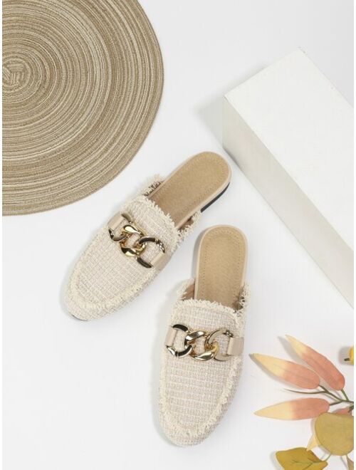 Shein Chain Decor Raw Trim Flat Mules