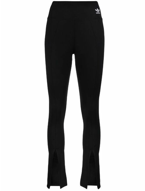 adidas skinny-cut flared slit trousers