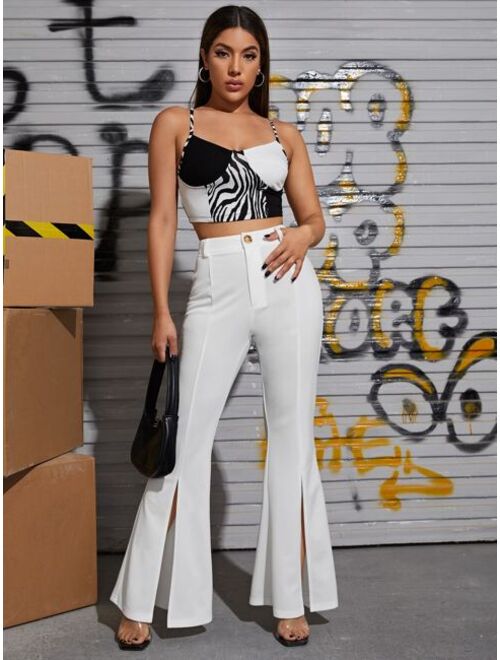 SHEIN Zipper Fly Seam Split Front Flare Leg Pants