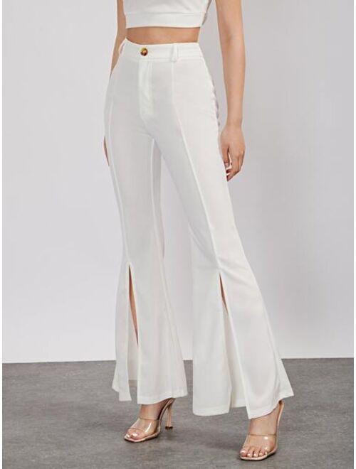 SHEIN Zipper Fly Seam Split Front Flare Leg Pants