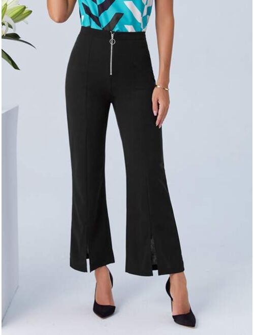 Shein O ring Zipper Front Split Hem Pants