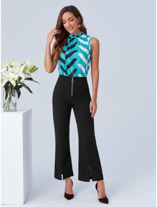 Shein O ring Zipper Front Split Hem Pants