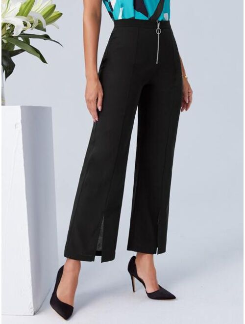 Shein O ring Zipper Front Split Hem Pants