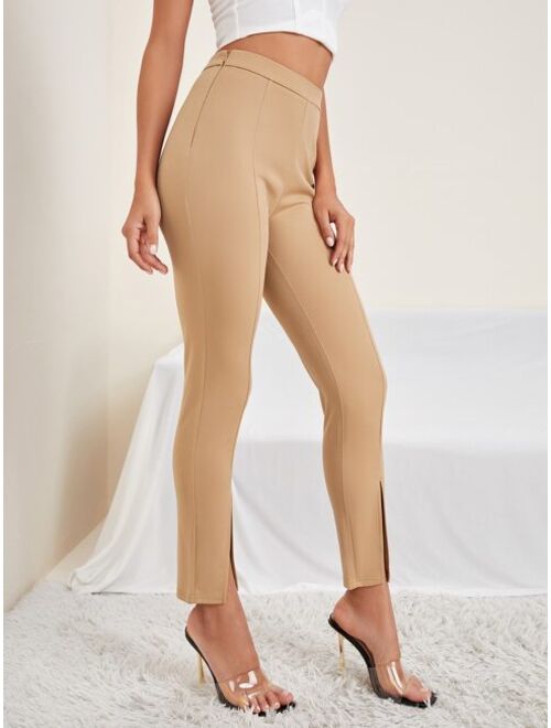 SHEIN Zip Detail Split Hem Pants