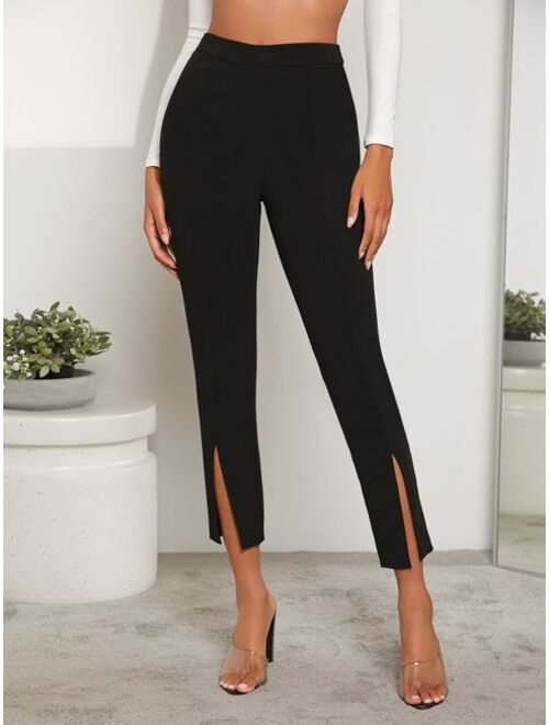 SHEIN Zip Detail Split Hem Pants