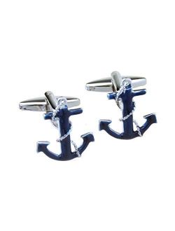MRCUFF Anchor Navy Blue Rope Nautical Pair of Cufflinks Presentation Gift Box & Polishing Cloth