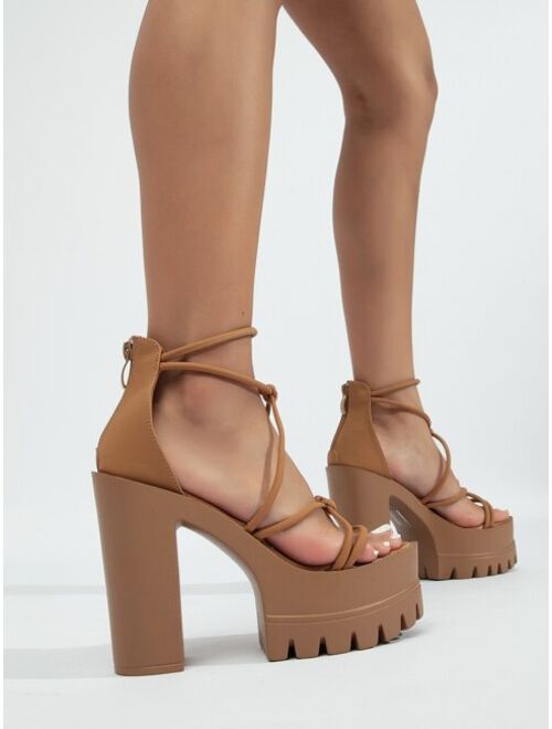 Shein Knot Detail Chunky Heeled Ankle Strap Sandals