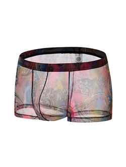 MTLZ Men's Sexy Underwear Transparent See Through Shorts Trunks Print Underpants Plus Size Babydoll Lingerie Sexy Boxer Briefs