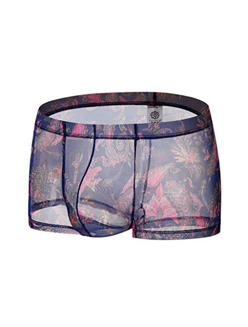 MTLZ Men's Sexy Underwear Transparent See Through Shorts Trunks Print Underpants Plus Size Babydoll Lingerie Sexy Boxer Briefs