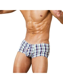 LBJTAKDP Mens Underwear Plaid Trunks Shorts with Pouch Bulge Enhancing Boxer Brief Bikini Comfortable Soft Breathable Sexy