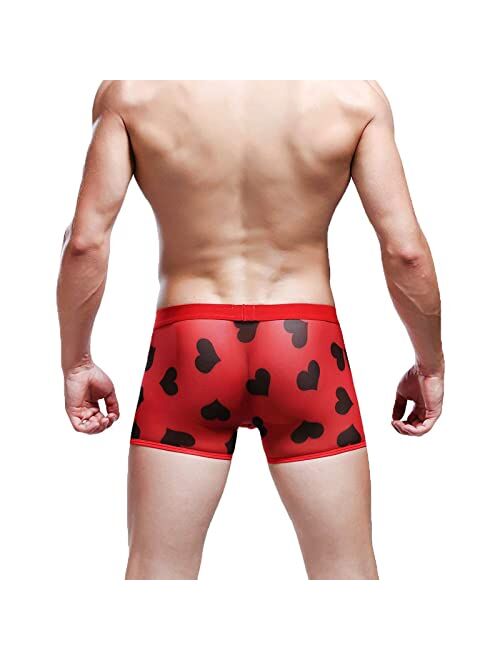 HELX Mens Sexy Underwear See Through Transparent Boxers Briefs Hearts Lips Print Mesh Lingerie Cool Trunk